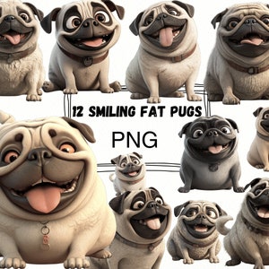 Pug gordo sonriendo feliz dibujos animados Clip Art - Happy Pug clip art - gordo pug clipart - pug png - fondo transparente - imagen pug - pug imprimible