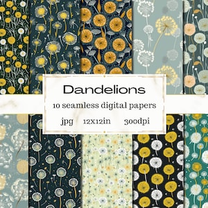 Dandelions seamless digital paper - Digital paper - Floral texture - Digital Seamless Repeat Pattern - Printable Digital Paper