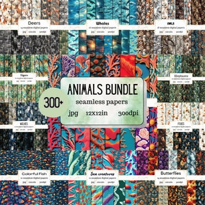 Animals SEAMLESS Digital Papers BUNDLE, Printable paper, Digital paper, Commercial use, Fabric pattern, Nature Forest Animals Papers