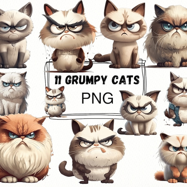 Grumpy cats cartoon Clip Art Cricut - Cats clip art - Grumpy cats clipart - cats cartoon - transparent background - Commercial use