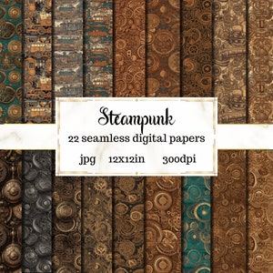 Steampunk seamless digital papers - Printable paper - Digital paper - Steampunk texture - Texture digital paper - Steampunk background