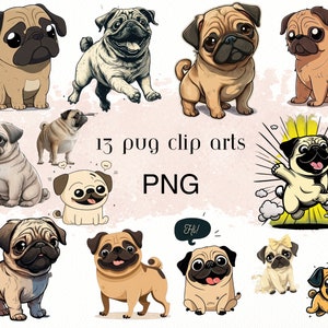 Pug cartoon Clip Art Cricut - Pug clip art - pug clipart - pug png - transparent background - pug anime - pug image - pug printable