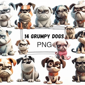 Grumpy dogs cartoon Clip Art Cricut - Dogs clip art - Grumpy dogs clipart - dogs cartoon - transparent background - Commercial use