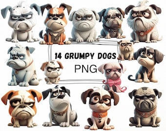 Grumpy dogs cartoon Clip Art Cricut - Dogs clip art - Grumpy dogs clipart - dogs cartoon - transparent background - Commercial use