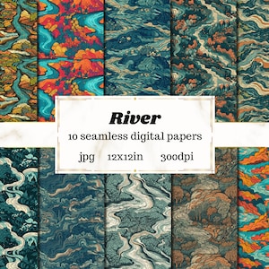 Rivier schilderij digitaal papier - Afdrukbaar papier - Digitaal papier - Schilderij Abstract- Rivierpapier - Natuurtextuur - Landschapstextuur