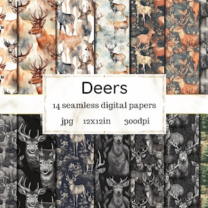 Papel digital sin costura de ciervos - Papel digital - Textura de ciervos - Patrón de repetición sin costuras digital - Papel digital imprimible - Animales del bosque