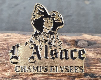 Rare Vintage Enamel Paris Brasserie D'Alsace Badge Pin Vintage Paris Restaurant Lapel Pin Les Champs Elysees Brooch Vintage Broche D'Alsace