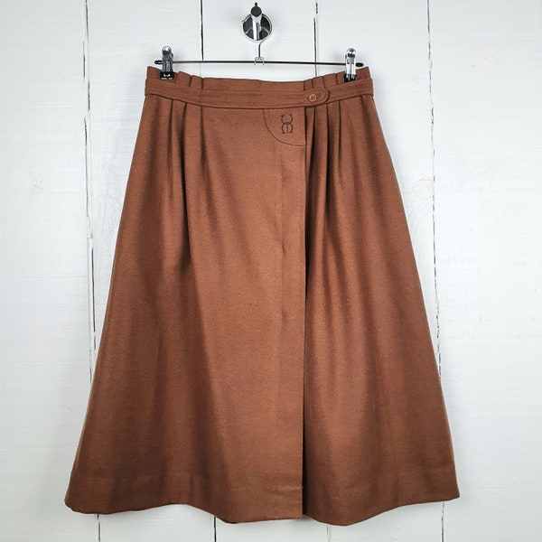 Vintage 1980s Wool Skirt Brown Light Academia Style Rust Tone Skirt French Wool Hidden Buttons Made in France French Fashion Quality