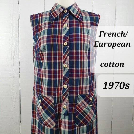 1970s Checked Dress Size Medium Housecoat Dress B… - image 2