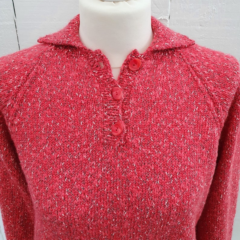 Pink Handknitted Jumper Size Small French 1990s Flecked Pattern Soft Warm Feels Like Wool Collar Knitted Quality Dark Pink Pretty 80s 90s image 2