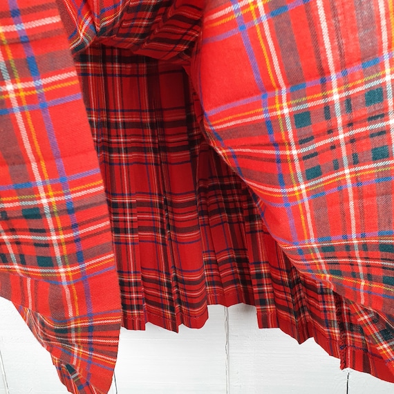 Red Chequed Skirt Pleated 60s 70s Checked XS Skir… - image 7