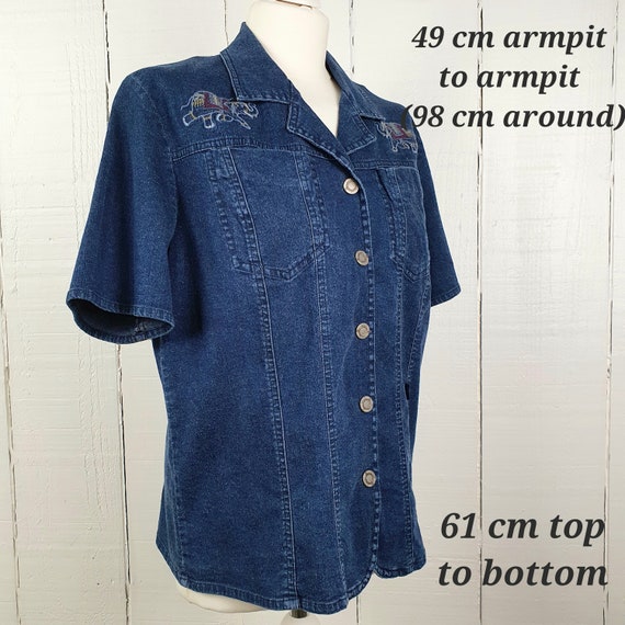90s Blue Denim Shirt Elephant Embroidery Size Sma… - image 5