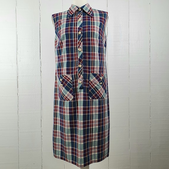 1970s Checked Dress Size Medium Housecoat Dress B… - image 1