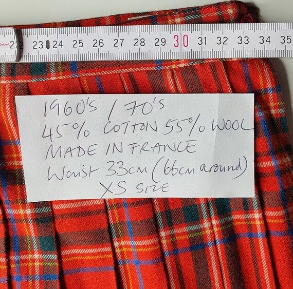 Red Chequed Skirt Pleated 60s 70s Checked XS Skir… - image 4