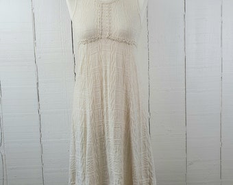 Knitted Vintage Dress 1990s Cream Ecru Knit Size XS Cotton Thick Knitwear Summer Party Beach Minimalist 90s Slipon Dress Fairy Country Style