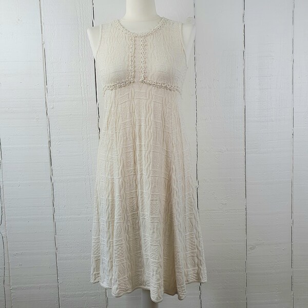 Knitted Vintage Dress 1990s Cream Ecru Knit Size XS Cotton Thick Knitwear Summer Party Beach Minimalist 90s Slipon Dress Fairy Country Style