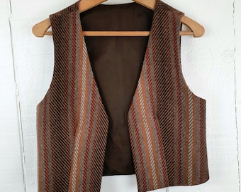 Gilet rayé des années 80 marron tissé taille Extra Small XS unisexe des années 1980 Boho romantique vintage gilet hiver mode foncé académique Français