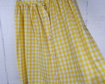80s Yellow Checked Cotton Skirt Size S Small Handmade In France 1980s Countrycore Aesthetic Jupe Light Academia Country Retro Style Cute