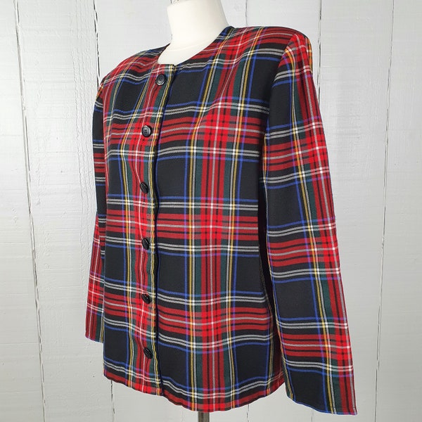 Señoras 1990 chaqueta a cuadros tamaño S M rojo a cuadros ligero 90s hecho a mano en Francia moda francesa Veste Femme Rouge celta estilo escocés