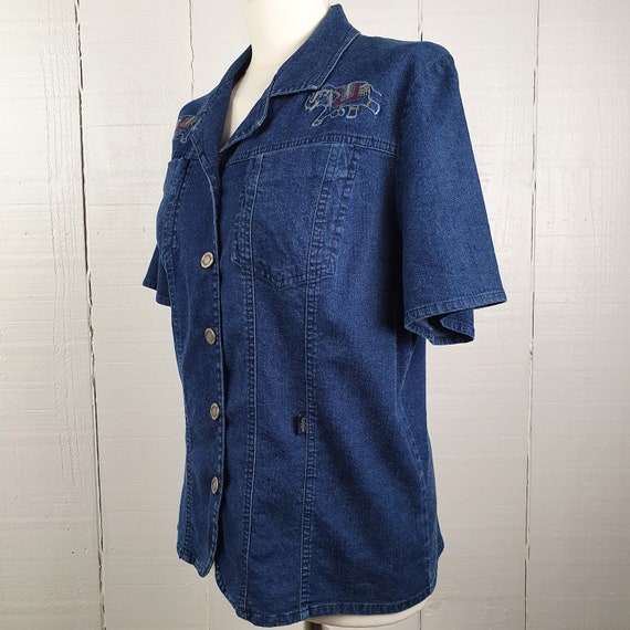90s Blue Denim Shirt Elephant Embroidery Size Sma… - image 6