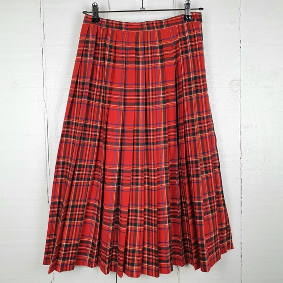 Red Chequed Skirt Pleated 60s 70s Checked XS Skir… - image 2