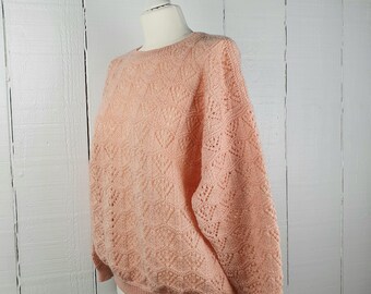 Pull vintage pêche Français des années 80 et 90 de qualité en tricot fin pastel jolie cottagecore pays léger universitaire fée pull esthétique