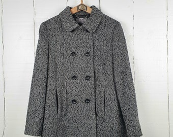 Vintage Laura Ashley Grey Black Fleck Peacoat Size M Acrylic Wool Mix Speckled Manteau Gris Noir Vintage Academia Style Womens Coat