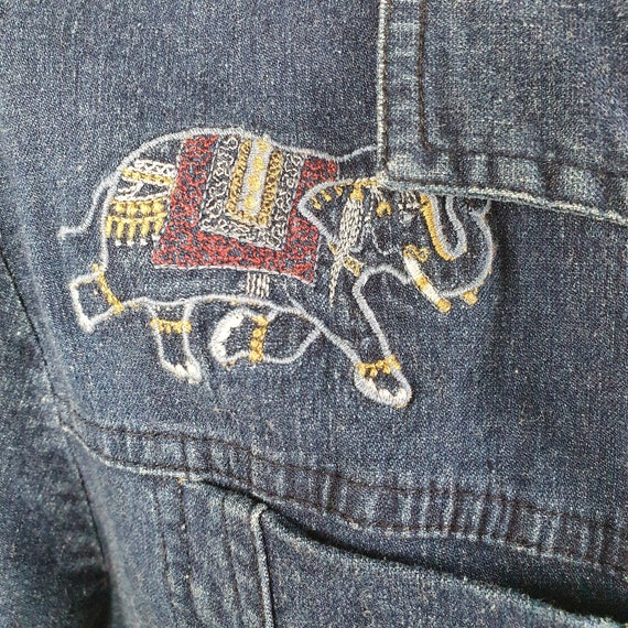 90s Blue Denim Shirt Elephant Embroidery Size Sma… - image 4