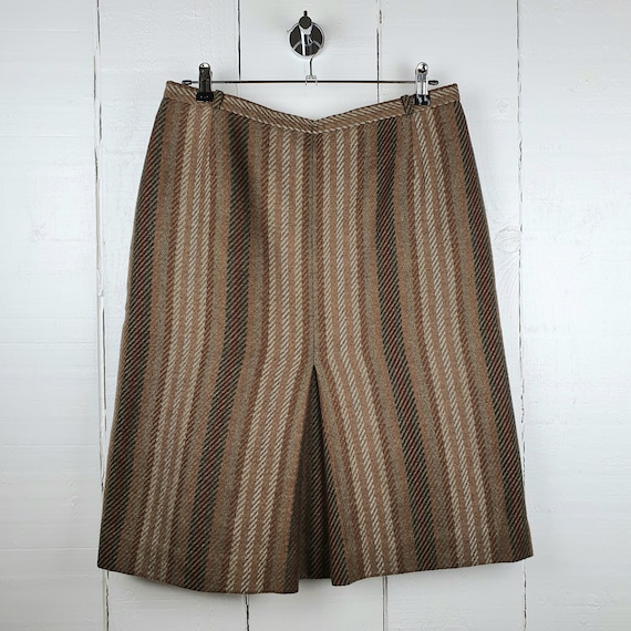 Vintage Brown Striped Wool Skirt 1970s 80s French… - image 1