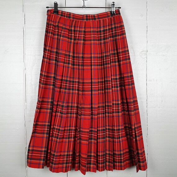 Red Chequed Skirt Pleated 60s 70s Checked XS Skir… - image 8