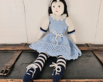 Vintage Large Handmade Woolen Doll with Stockings and Bloomers Hand-knitted Doll Unique Hand-crafted Doll Hand-made Rag Doll Made In France