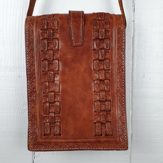 Vintage Leather Bag Handmade Tooled Leather Brown… - image 4