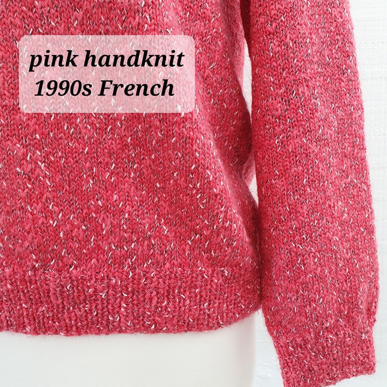Pink Handknitted Jumper Size Small French 1990s Flecked Pattern Soft Warm Feels Like Wool Collar Knitted Quality Dark Pink Pretty 80s 90s image 4