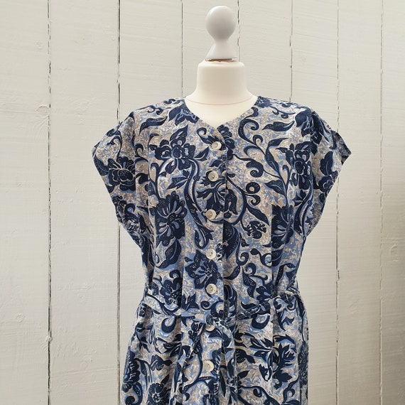 Vintage Handmade House Dress Size S to M Blue Bei… - image 2