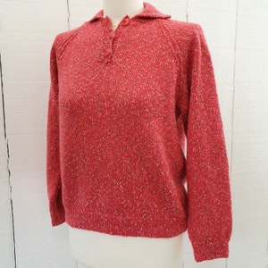 Pink Handknitted Jumper Size Small French 1990s Flecked Pattern Soft Warm Feels Like Wool Collar Knitted Quality Dark Pink Pretty 80s 90s image 3