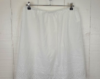 Vintage Medium Size Cotton White Floral Embroidered Antique Petticoat Handmade Country Core Cottage Made in France Vintage Gift for Her