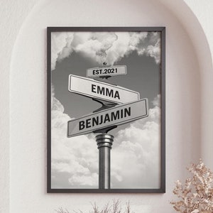 Verlobung Straßenschild Poster mit den Namen der Paare, Geschenk für Hochzeiten, Valentinstag Geschenk, Freunde und Familie, Geschenk für Ihn