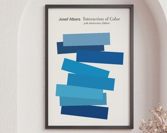 Josef Albers Style, Museum Exhibition Poster, Blue Hues, lnteraction of Color, Unabridged Text and Selected Plates, Abstract Poster