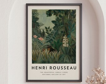 Henri Rousseau Exhibition Print, The Equatorial Jungle, Exotic Landscape, Floral Wall Art, Nature Lover Gift