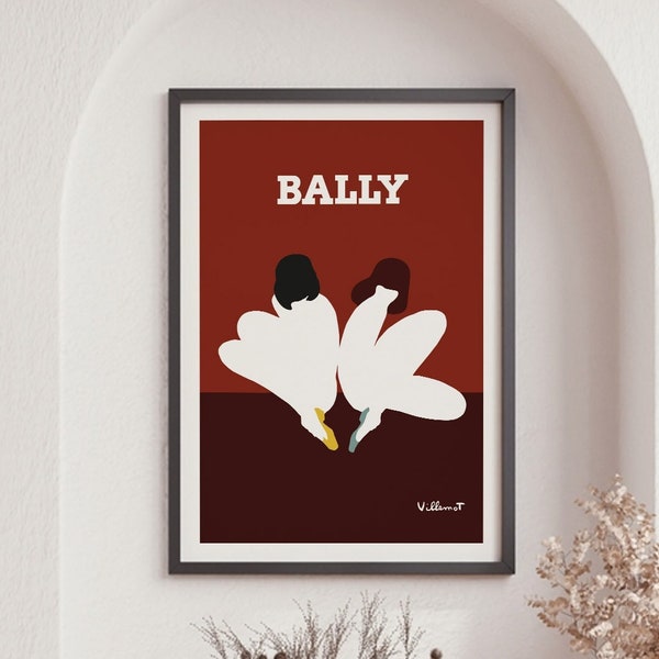 Affiche Bernard Villemot, affiche Bally Lotus, art de qualité galerie, décoration murale, décoration d'intérieur, imprimés vintage, affiche de mode