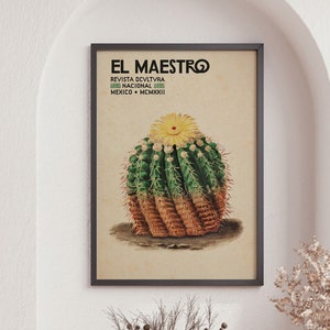 Kultiger El Maestro Mexiko Druck, Mexiko Reise Poster, blühender Kaktus Wandkunst, Vintage mexikanische Kultur Dekor, ethnische Ornament