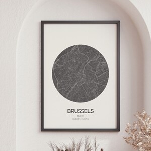 Brussel kaart prints, wereld stadskaart, kaart kunst aan de muur, grote kaart, moderne kaart afdrukken
