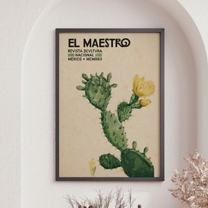 Vintage Mexican Culture Decor, Vintage Cactus Art, Mexican Exhibition Poster, Cactus Print, Mexica Wall Decor