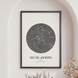 Rio De Janeiro Map Prints, World City Map, Map Wall Art, Large Map, Modern Map Print