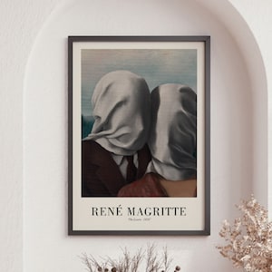 Rene Magritte Poster, The Lovers - 1928, Inspirierende Wandkunst, Moderne Wandkunst Drucke, Moderne Kunst Geschenkidee, Große Wandkunst