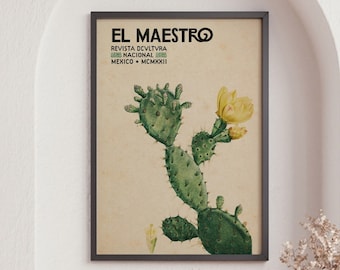 Vintage Mexican Culture Decor, Vintage Cactus Art, Mexican Exhibition Poster, Cactus Print, Mexica Wall Decor