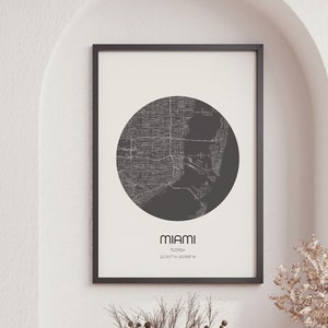 Miami Map Prints, World City Map, Map Wall Art, Large Map, Modern Map Print