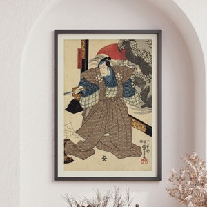 Three Actors at A Folding Screen 2, Samurai, Japanese Culture, Home Decor, Wall Art,  Vintage Poster, Asian Culture Print, Large Wall Art