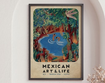 Vintage Mexican Art Poster, Mexican Print, Vintage Magazine Cover, Mexico Travel