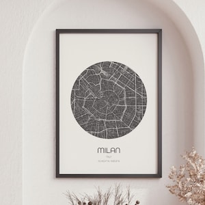 Milan Map Prints, World City Map, Map Wall Art, Large Map, Modern Map Print